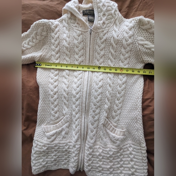 Inis Crafts Ireland Merino Wool Fisherman Zip Front Hooded Cardigan Swea… - Picture 7 of 12